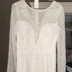 Adrianna Papell Long Sleeve Long Ivory Dress